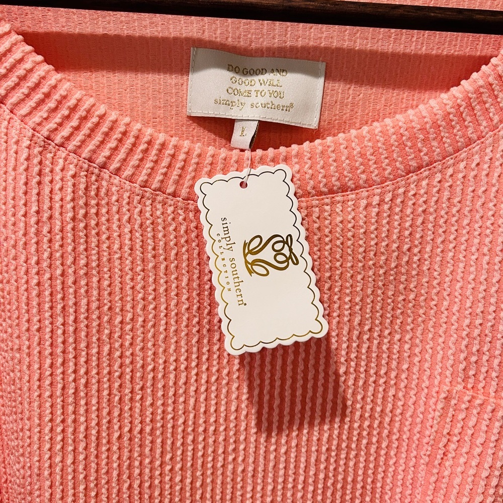 🍑 Simply Southern Coral Textured Cropped Knit Top | Size L | NWT 🍑 - Picture 7 of 9